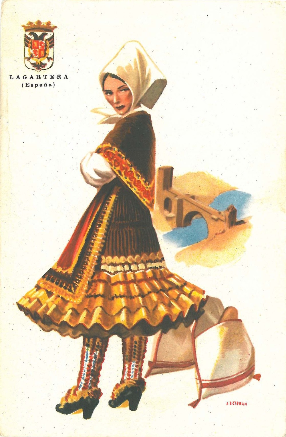 Lagarteras y trajes típicos en la postal