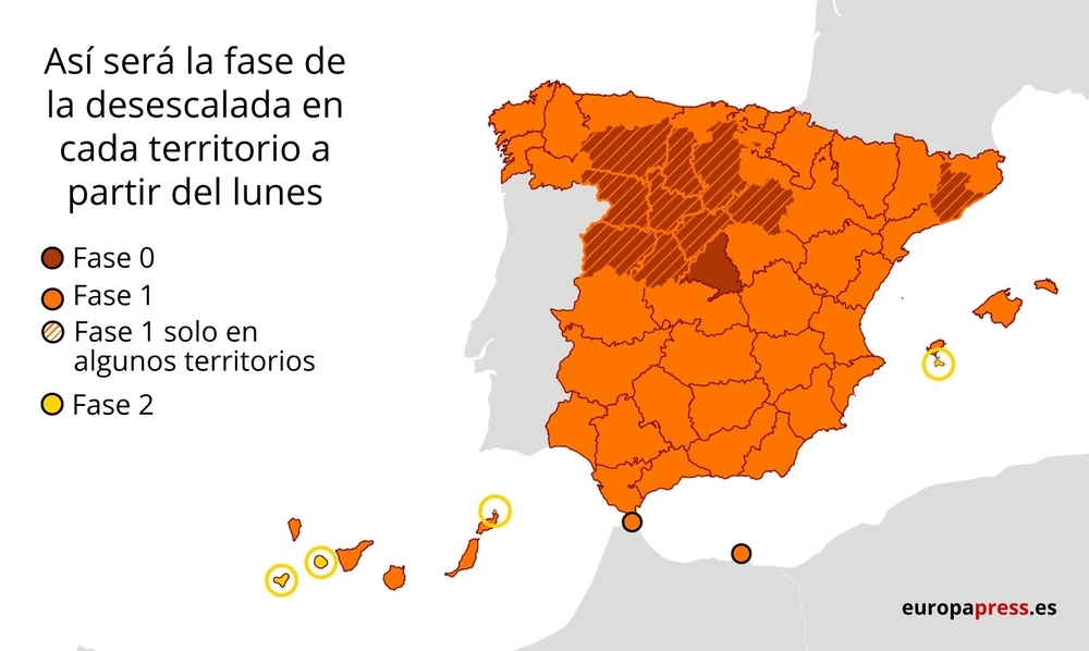 Toda España en fase 1, salvo Madrid, Barcelona y áreas de Cy