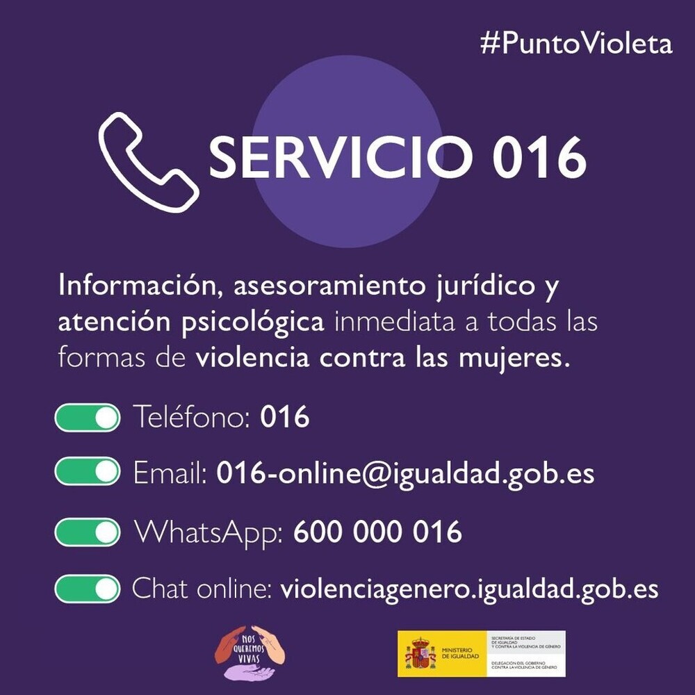 Servicio 016 de violencia contra las mujeres.