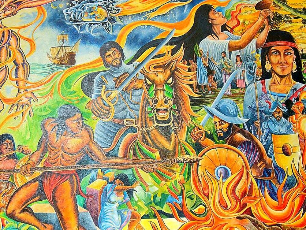  Mural en el Palacio Municipal de Paraíso, Tabasco, sobre la  Batalla de Centla.